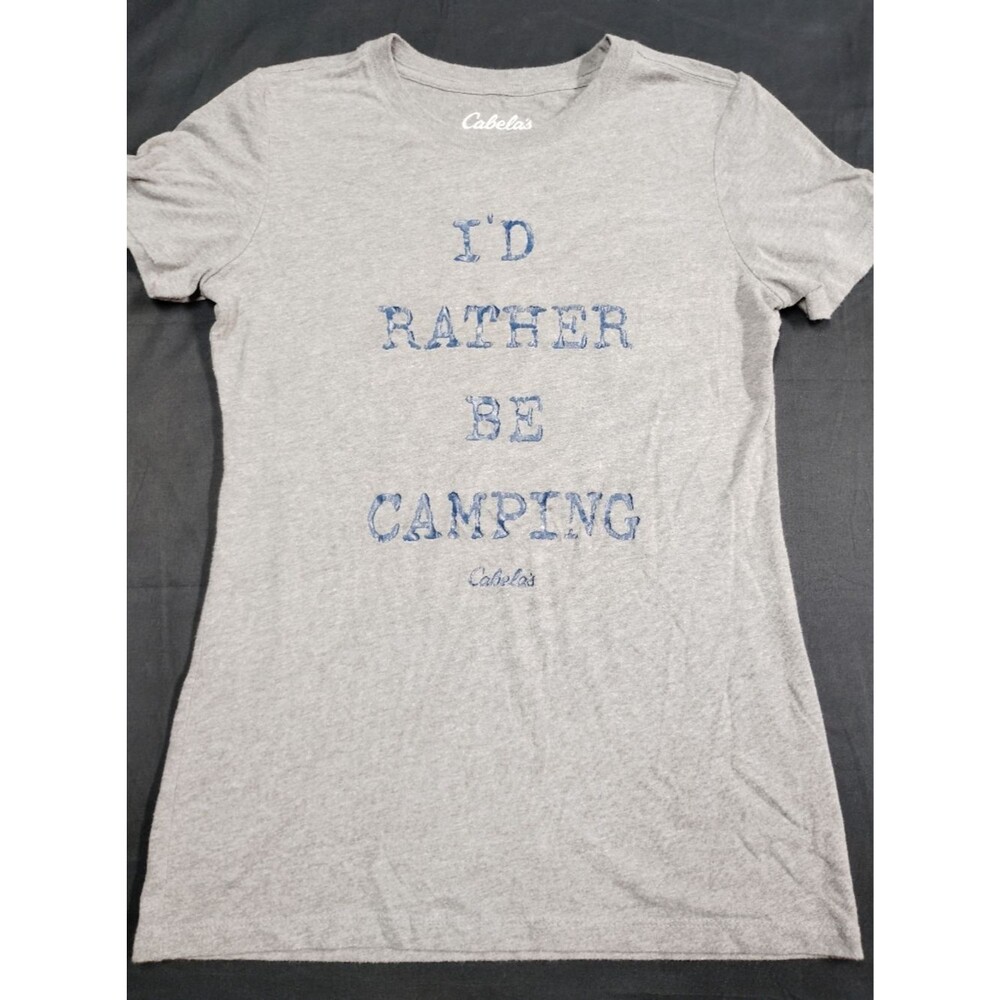 Cabela's Gray Tee with Navy " I'd Rather Be Camping "